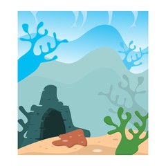 blue deep sea coral reef cave ocean scenery landscape background