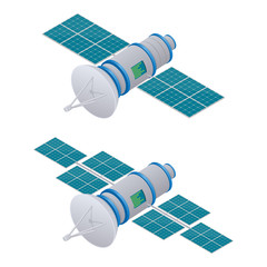 GPS satellite isometric illustration. Wireless satellite technology.