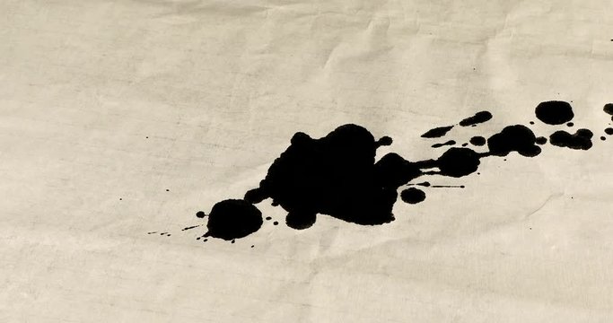 Drawing with Korean black ink spreading over traditional Korean paper