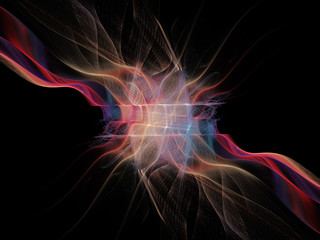 Abstract multicolor background element on black. Dynamic 3d composition of curves and grids. Detailed fractal graphics. Data science and digital technology visualization.