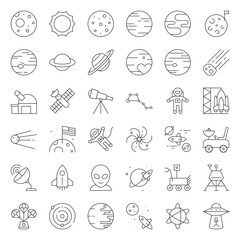 Solar system, Space and astronaut, thin line icons