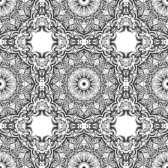 Floral Geometric Pattern with hand-drawing Mandala. Vector illustration. For fabric, textile, bandana, scarg, print.
