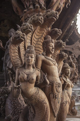 Fototapeta premium Wooden sculpture in The Sanctuary of Truth. Pattaya