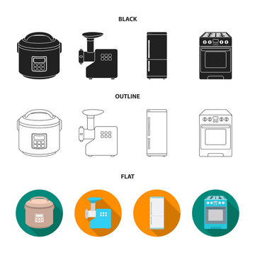 Multivarka, refrigerator, meat grinder, gas stove.Household set collection icons in black,flat,outline style vector symbol stock illustration web.