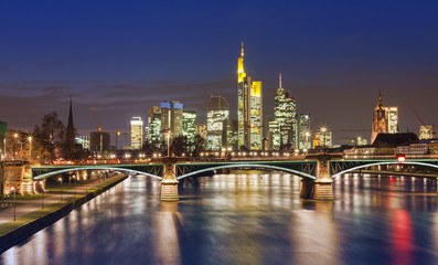 Frankfurt am Main city skyline night view. Germany