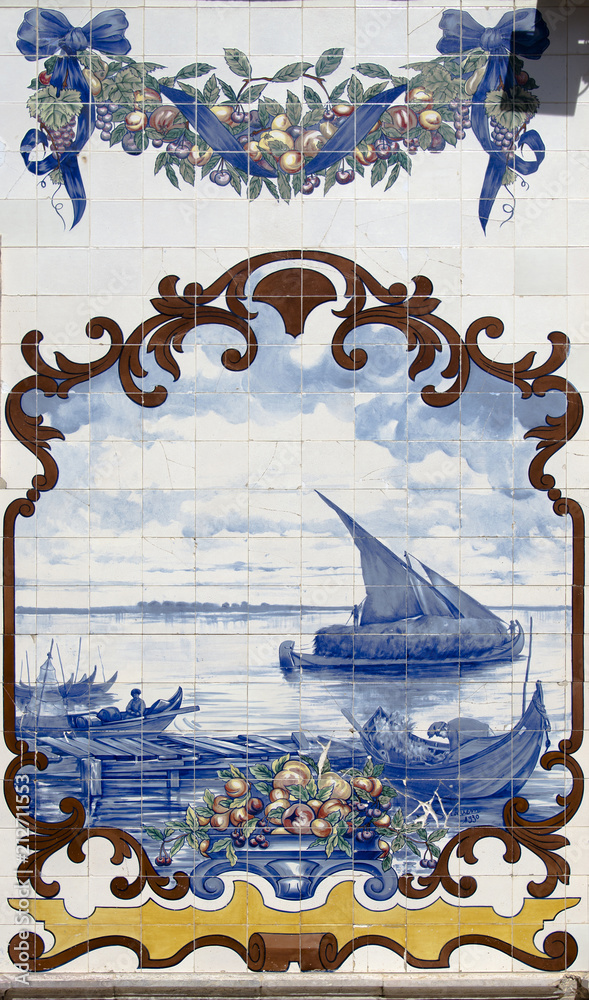 Canvas Prints panneau d'azulejos sur le marché de vila franca de xira, ribatejo, portugal