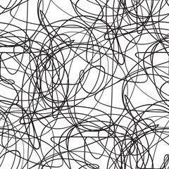 Chaos wallpaper. Chaotic pattern. Tangled texture with lines. Seamless hand drawn dinamic scrawls. Background with lines and waves. Line art. Print for banners, posters, flyers and textiles