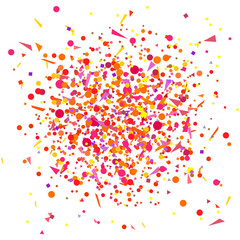Multicolored glitters on white. Geometrical background with confetti. Pattern for design. Print for polygraphy, posters, banners and textiles. Greeting cards