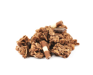 Pile of chocolate muesli isolated