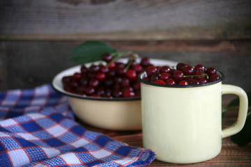cherries in a metal bowl