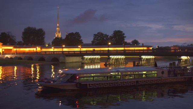 View of the Peter and Paul Fortress and the Ioannovsky Bridge at night