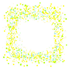 Square frame with confetti isolated on white. Geometrical background with multicolored glitters. Pattern for design. Print for polygraphy, posters, banners and textiles. Greeting cards. Luxury texture