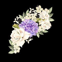 Watercolor  wedding bouquet with rose and peony. 