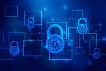 2d illustration Safety concept: Closed Padlock on digital background
