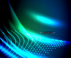 Neon glowing techno lines, hi-tech futuristic abstract background template with square shapes