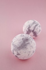  bath bombs on a gently pink background.Aromatherapy and body cosmetics.natural vegan organic body cosmetics