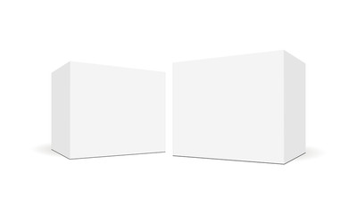 White blank square boxes with side perspective view. Mockup for healthcare and pharmaceutical packaging design. Vector illustration