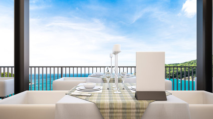 Fototapeta na wymiar Restaurant & bar design modern take sea view , 3d rendering