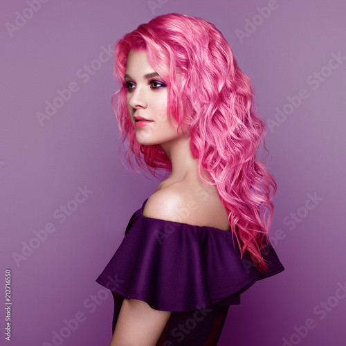 Beauty Fashion Model Girl With Colorful Dyed Hair Girl With