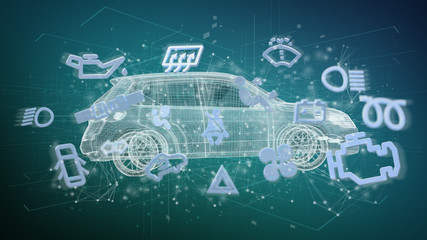 Smartcar icon,around an automobile on a background 3d rendering