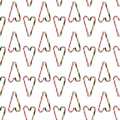 Christmas seamless pattern with Candy cane with red Bow on white background.