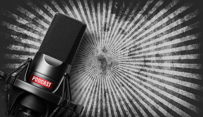 studio microphone with a podcast icon - obrazy, fototapety, plakaty