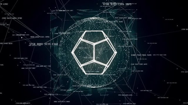 abstract tech background animation, rotating object in the sphere