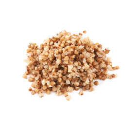 Pile of cooked buckwheat seeds isolated