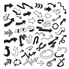 Vector set of arrow doodle on white background