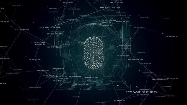 abstract tech background animation, rotating object in the sphere