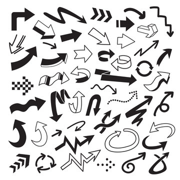 Vector set of arrow doodle on white background