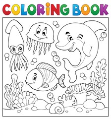 Naklejka premium Kolorowanie książki Życie morskie motyw 7