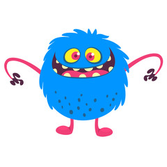 Funny cartoon monster with big mouth. Vector blue monster illustration. Halloween design