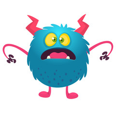 Scarycartoon monster. Vector illustration of blue hairy monster. Halloween design