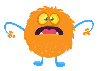 Funny cartoon orange monster. Vector Halloween illustration