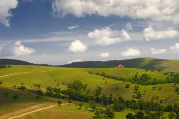 Fototapeta na wymiar Landscape of filds in Zlatibor mountain in Serbia