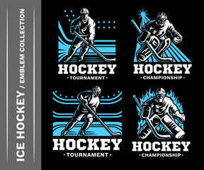 Hockey emblem collections, designs templates on a black background