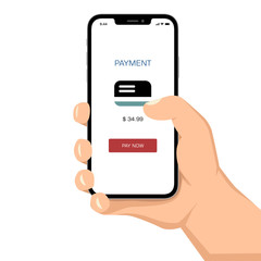Brutal human hand holding smartphone with payment application ui flat style illustration