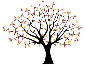 Fototapeta premium Illustration of a tree with brown, yellow and red leaves isolated on white