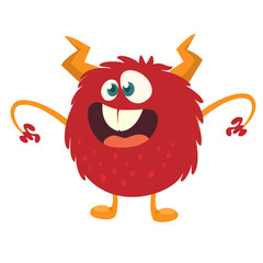 Scary cartoon monster. Vector Halloween red monster illustration