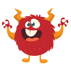 Funny cartoon orange monster. Vector Halloween illustration