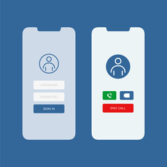 Smartphone screen with sign in video call application ui flat style illustration