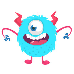 Funny cartoon monster with big mouth. Vector blue monster illustration. Halloween design
