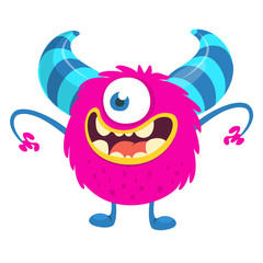 Surprised cute cartoon monster icon. Vector  monster mascot. Halloween design for emblem or sticker