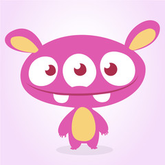 Funny cartoon three eyed alien. Vector illustration