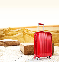 Summer suitcase and free space for your decoration. 
