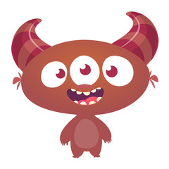 Funny cartoon three eyed alien. Vector illustration