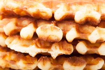 Stack of round waffles close up