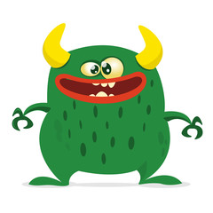 Cartoon vector monster. Monster alien illustration with surprised expression. Shocking green alien design for Halloween