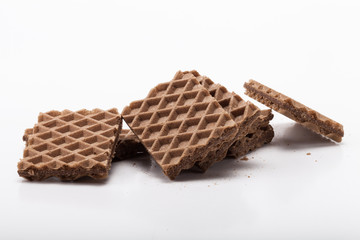 Chocolate waffels on white background